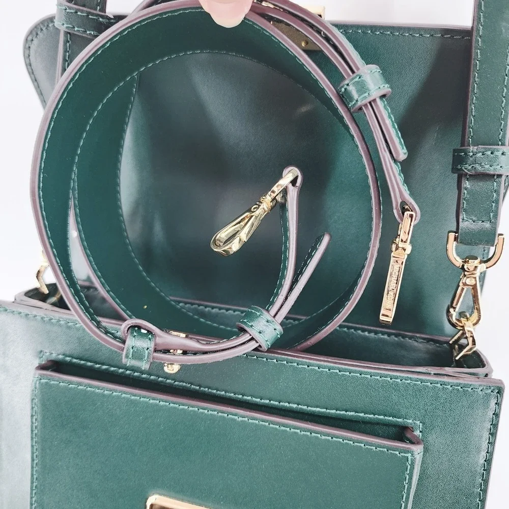 Michael Kors Sloan Editor Dark Green Leather Crossbody Bag Gold Hardware NWOT